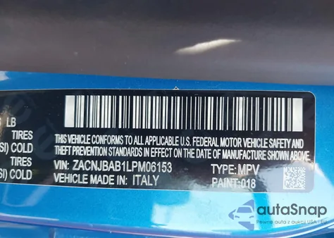 2020 Jeep Renegade Sport from USA, damaged, VIN ZACNJBAB1LPM06153